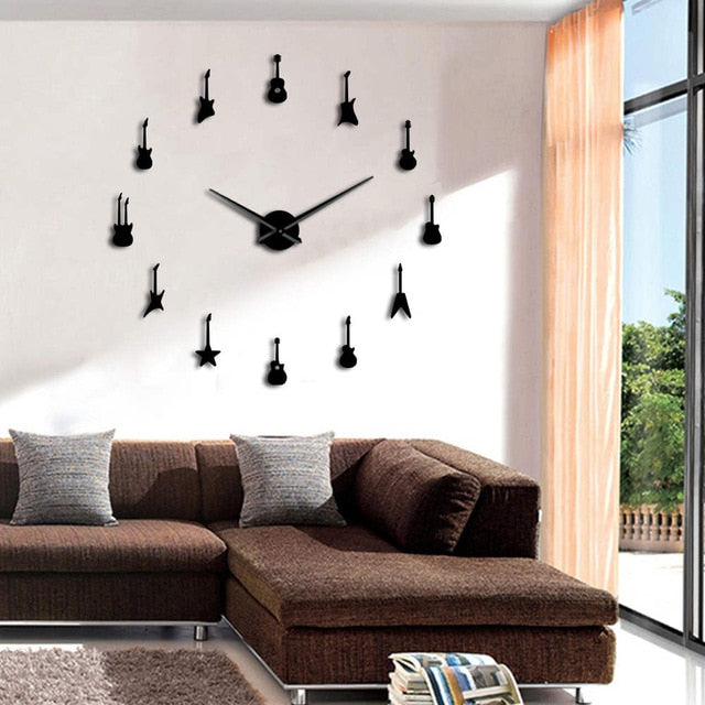 3D Electric Guitars Design Frameless DIY Wall Clock