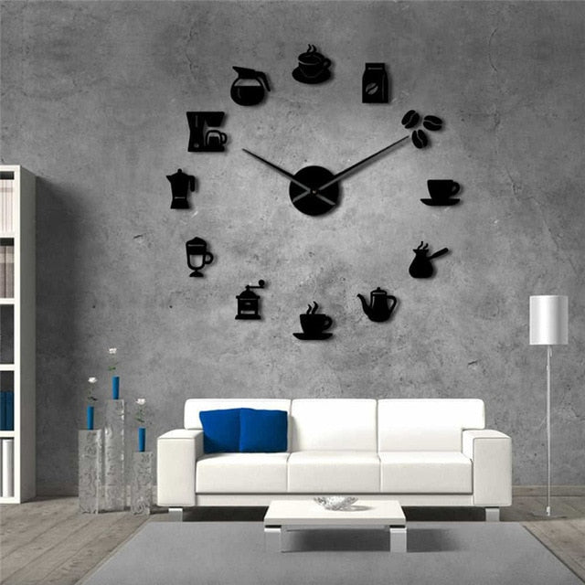 3D Coffee Shop Accessories DIY Wall Clock