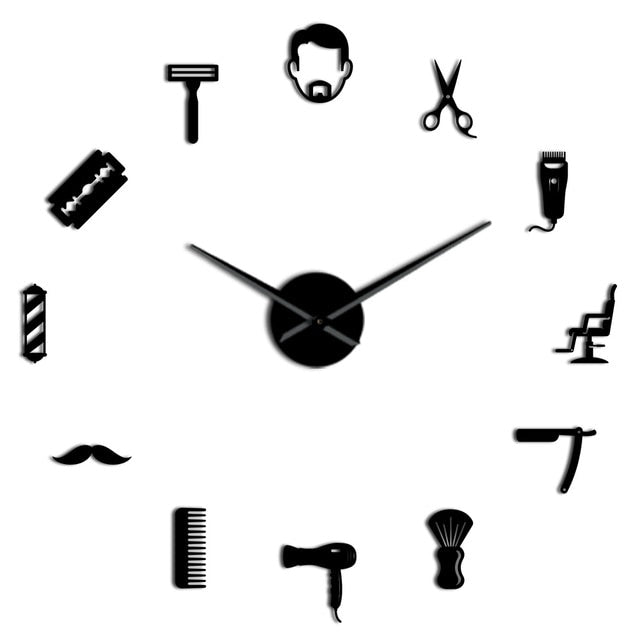 Frameless "Hair Salon" Design DIY Wall Clock