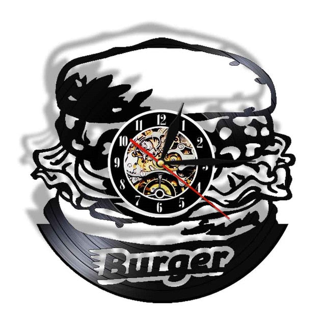 Vinyl Record Burger Design Wall Clock