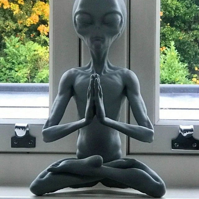 Meditating Alien Resin Statue Home Office Decor