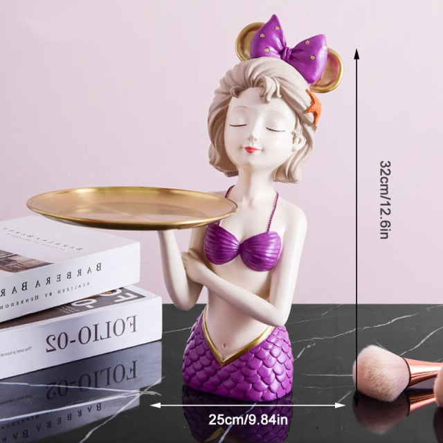 Decorative Resin Mermaid Servants Statue Home Decor Organizer