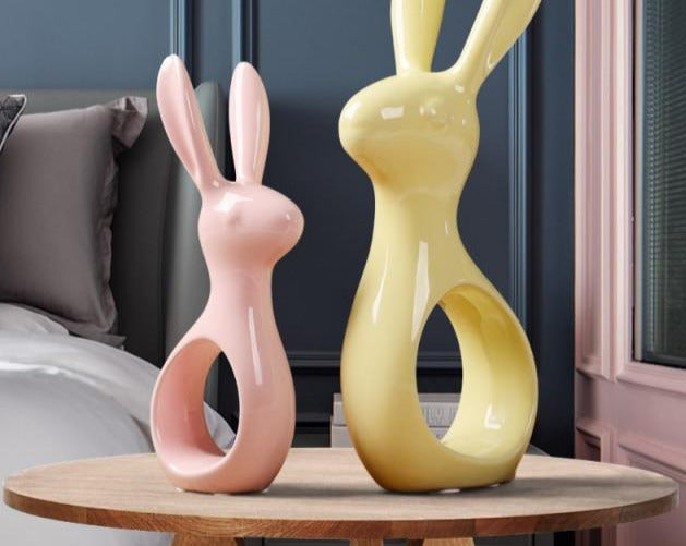 Simple Ceramic Rabbit Figurine Home Office Decor