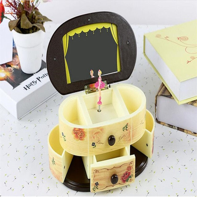 Beautiful Yellow Ballet Dancer Music Jewelry Box Organizer
