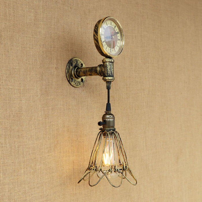 Vintage Indoor LED Wall Lamp with Rustic Industrial Clock