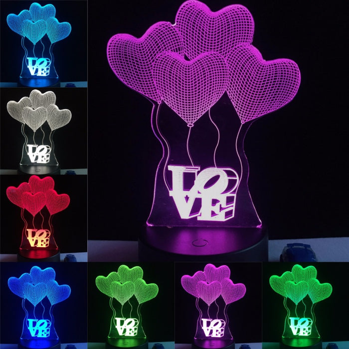 Romantic Hearts and Love 3D Lamp LED USB Desk Light Home Decor