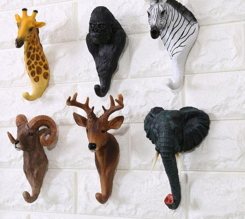Resin Animal Head Key Holder Wall Decor
