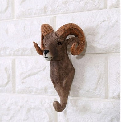 Resin Animal Head Key Holder Wall Decor