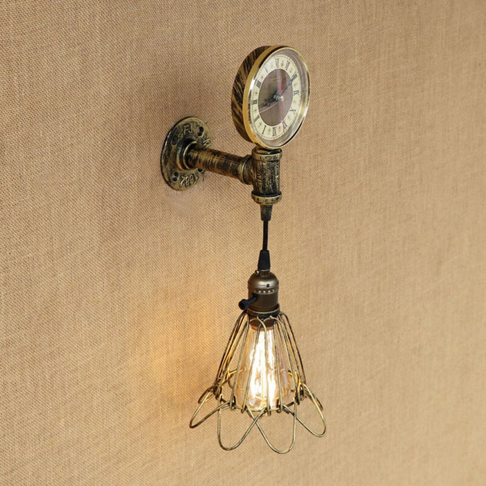 Vintage Indoor LED Wall Lamp with Rustic Industrial Clock