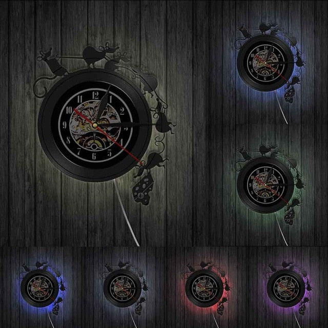 Modern Design Playing Rats Vinyl Record Wall Clock