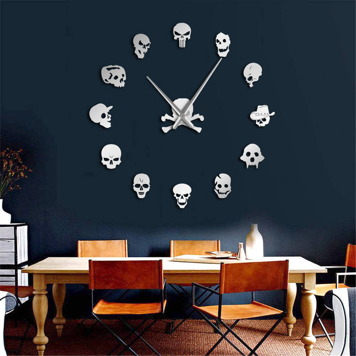 Frameless Skull Heads Mirror Wall Clock