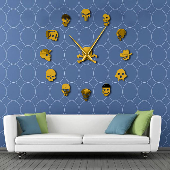 Frameless Skull Heads Mirror Wall Clock