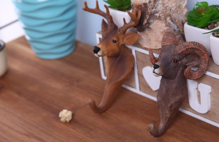 Resin Animal Head Key Holder Wall Decor