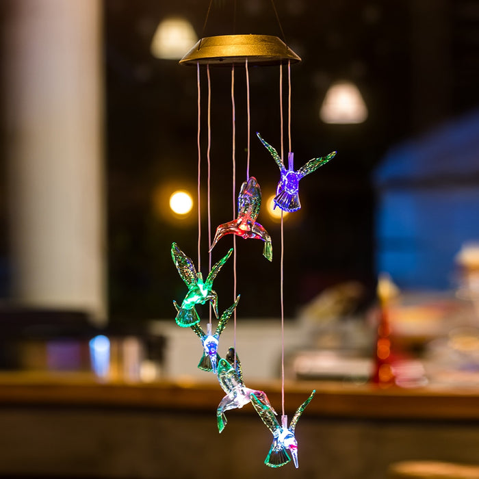 Solar Hummingbird Wind Chimes LED Outdoor Light
