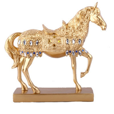 Resin Golden Trotting Horse Sculpture Desk Decoration