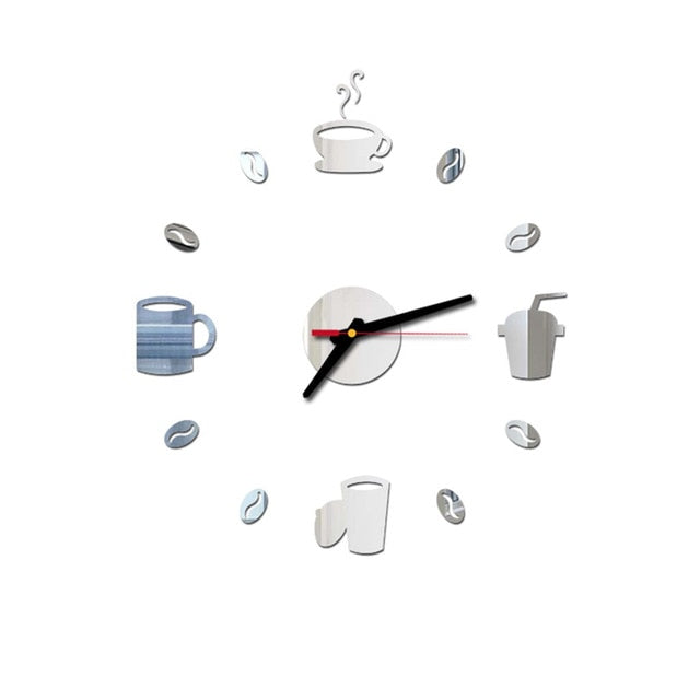 Coffee Cups Wall Art Mirror Clock