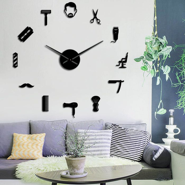 Frameless "Hair Salon" Design DIY Wall Clock