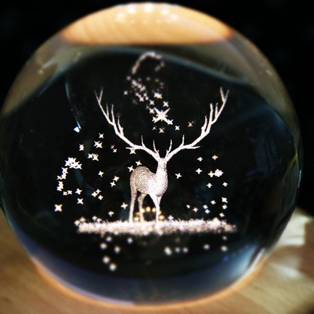 3D Crystal Ball Wooden Music Box Luminous Home decor