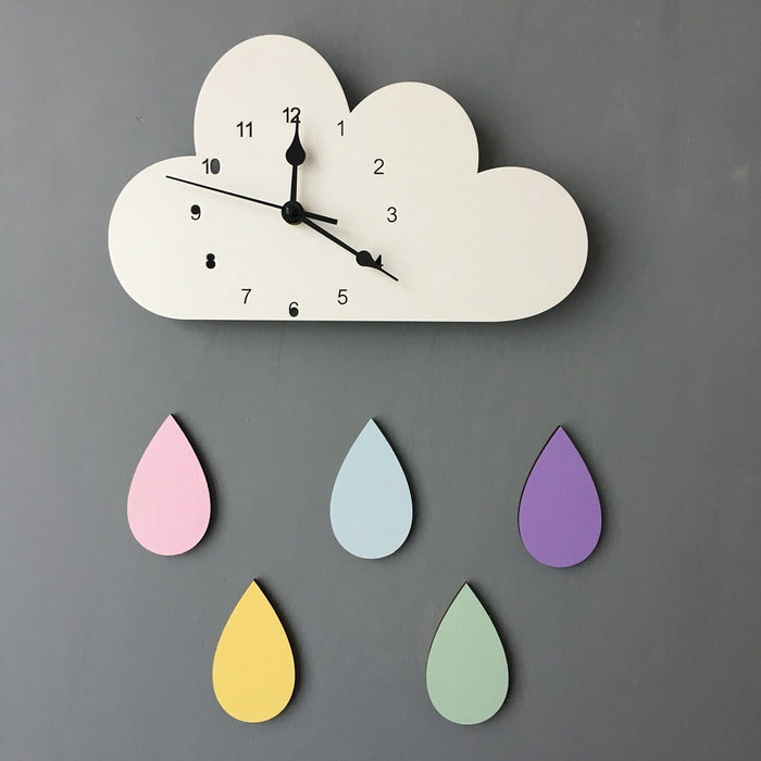 Cloud Shaped with Colorful Raindrops Design Wall Clock