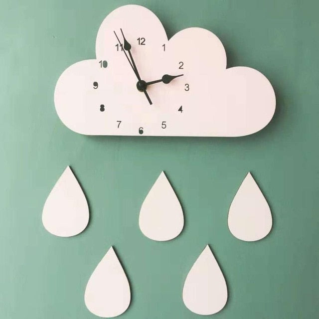 Cloud Shaped with Colorful Raindrops Design Wall Clock