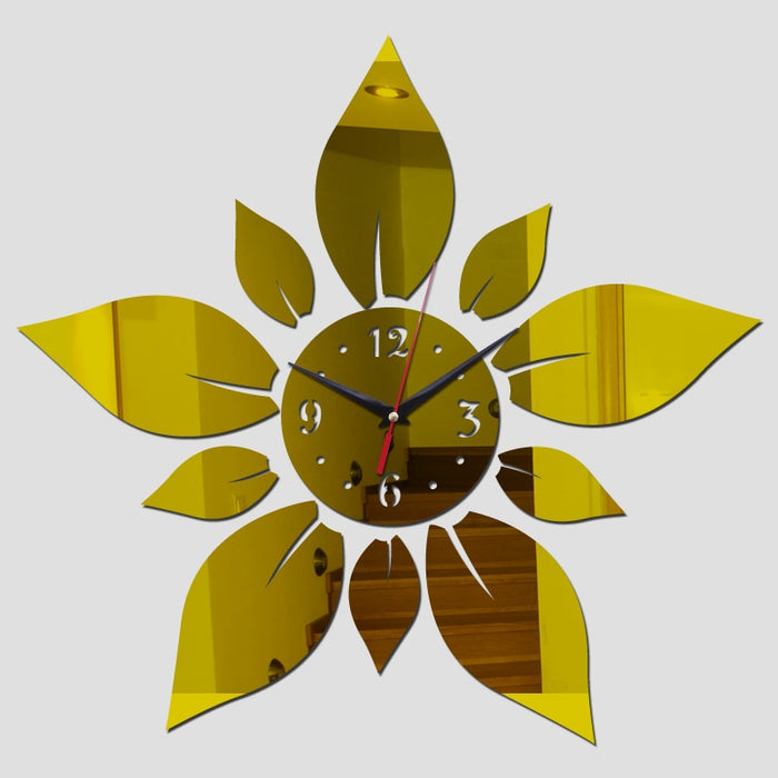 Mirror Leaf Design DIY Acrylic Sticker Wall Clock