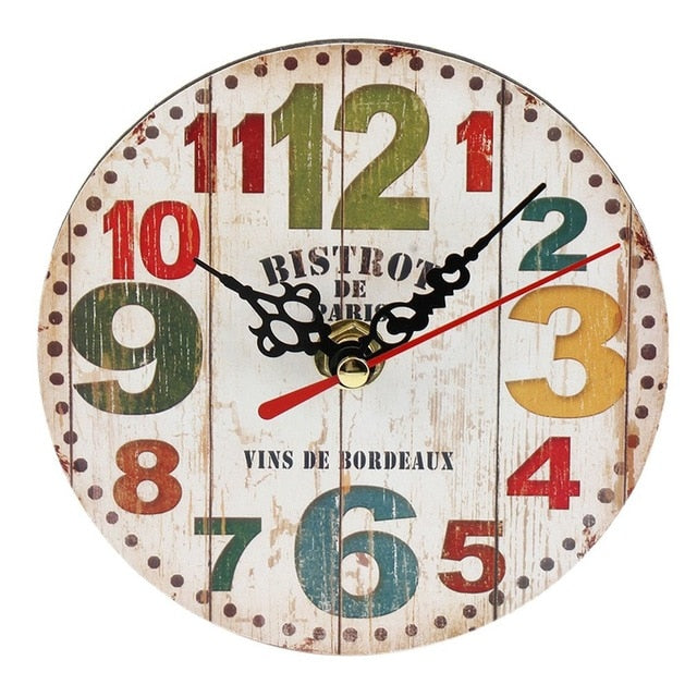 Round Colorful Decorative Wooden Wall Clock