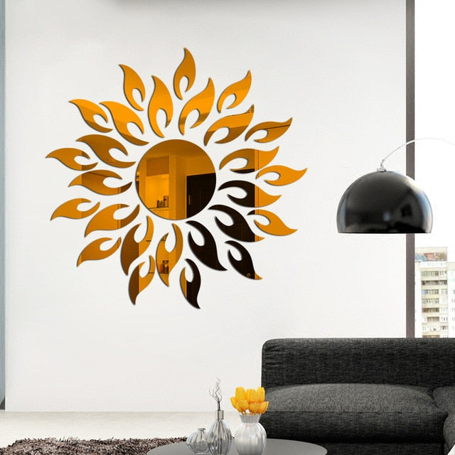 3D Sun Shine Design Mirror Effect DIY Sticker Wall Decoration