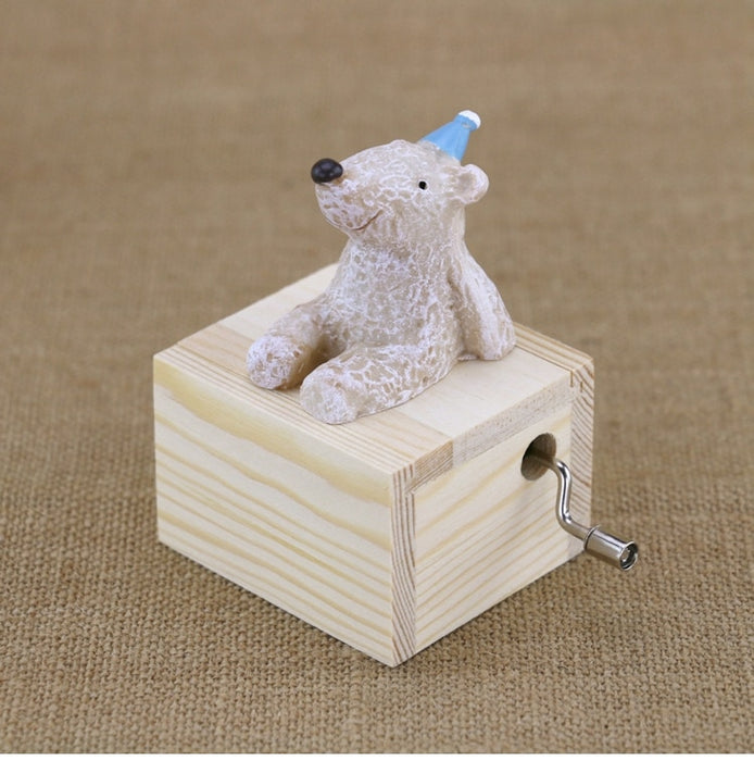 Lovely Miniature Sitting Animal Wooden Music Box Home Decor