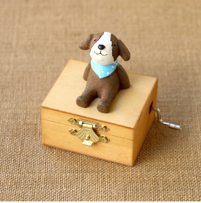 Lovely Miniature Sitting Animal Wooden Music Box Home Decor