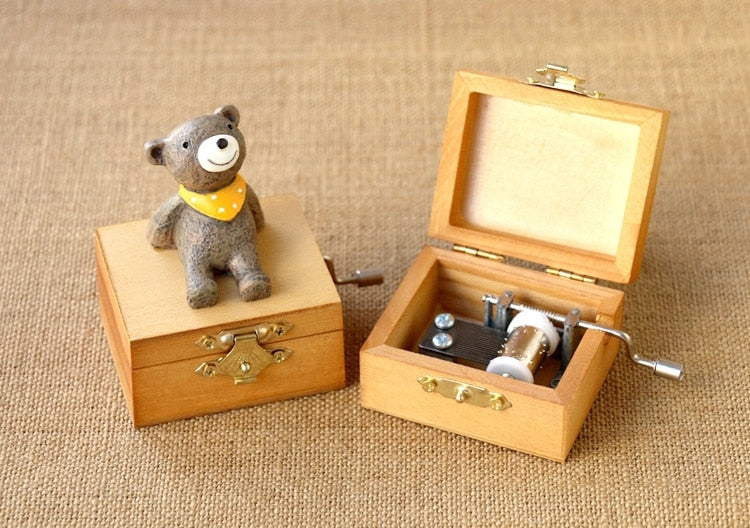 Lovely Miniature Sitting Animal Wooden Music Box Home Decor