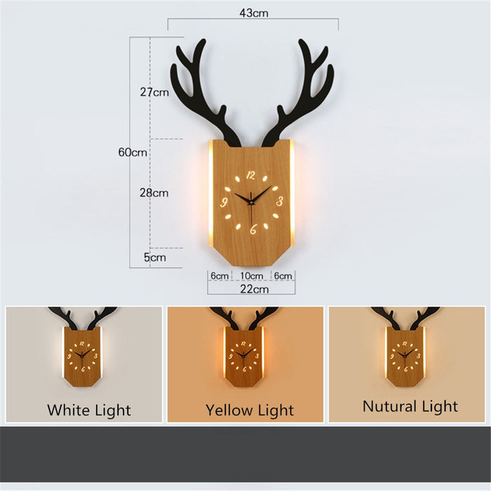 Decorative Tri Color Light Deer Wall Clock