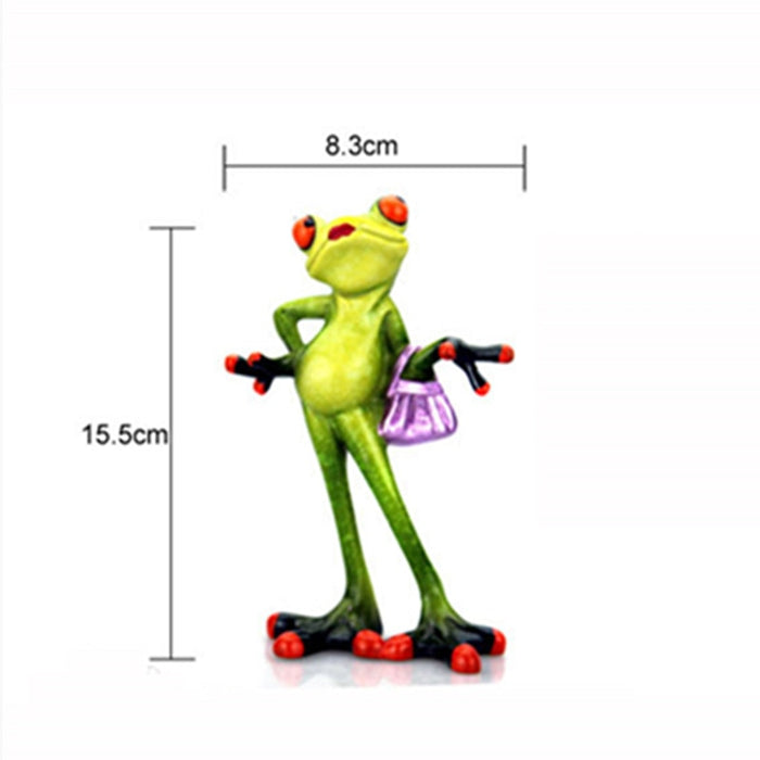 Resin Girl Frog with Handbag Figurine Home Desk Decoration