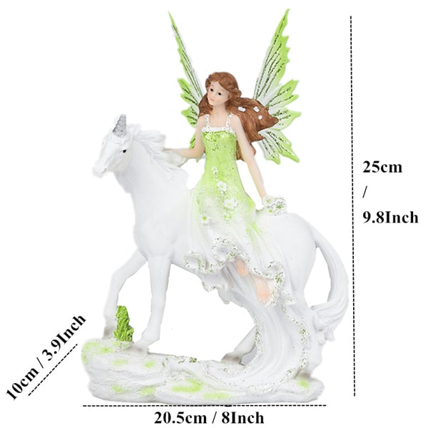 Resin Fairy with Unicorn Figurines Home Desk Decoration