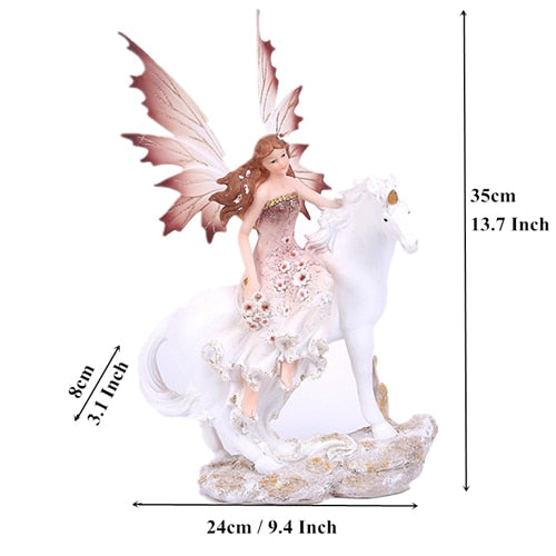 Resin Fairy with Unicorn Figurines Home Desk Decoration