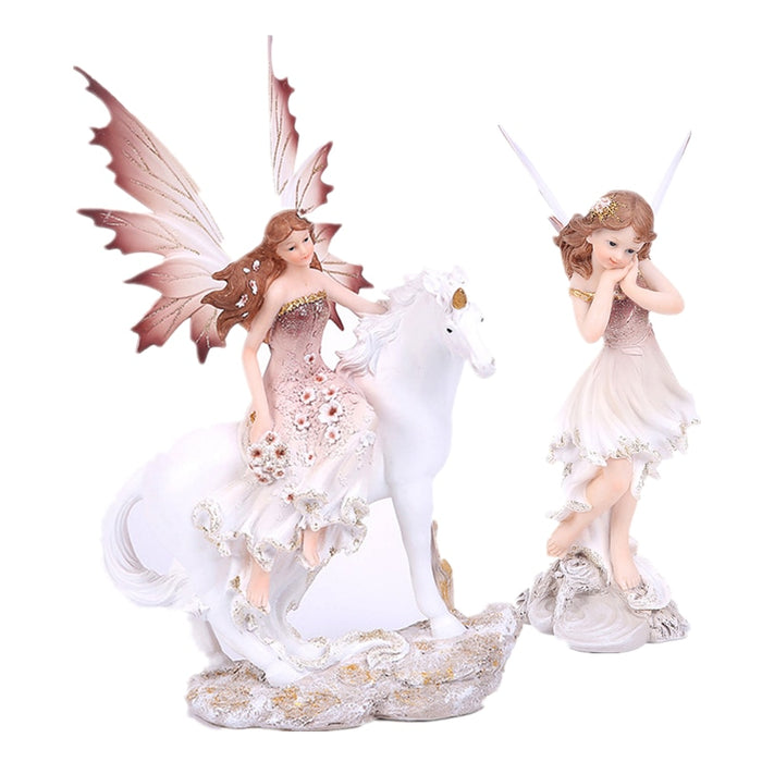 Resin Fairy with Unicorn Figurines Home Desk Decoration