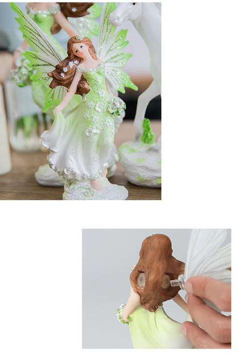 Resin Fairy with Unicorn Figurines Home Desk Decoration