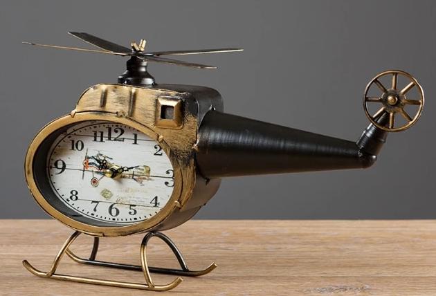 Vintage Analog Helicopter Design Table Clock Home Decor