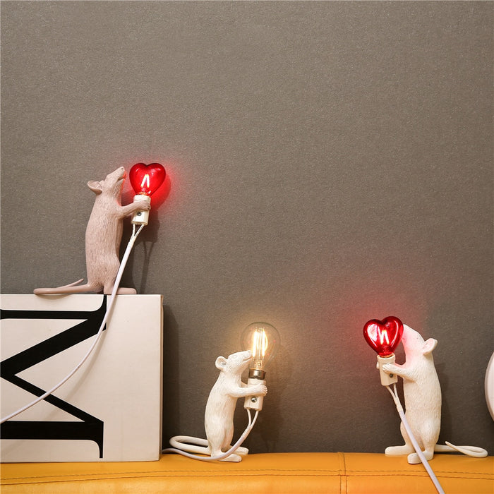 Resin Mouse with Heart Bulb LED Desk Light Home Decor