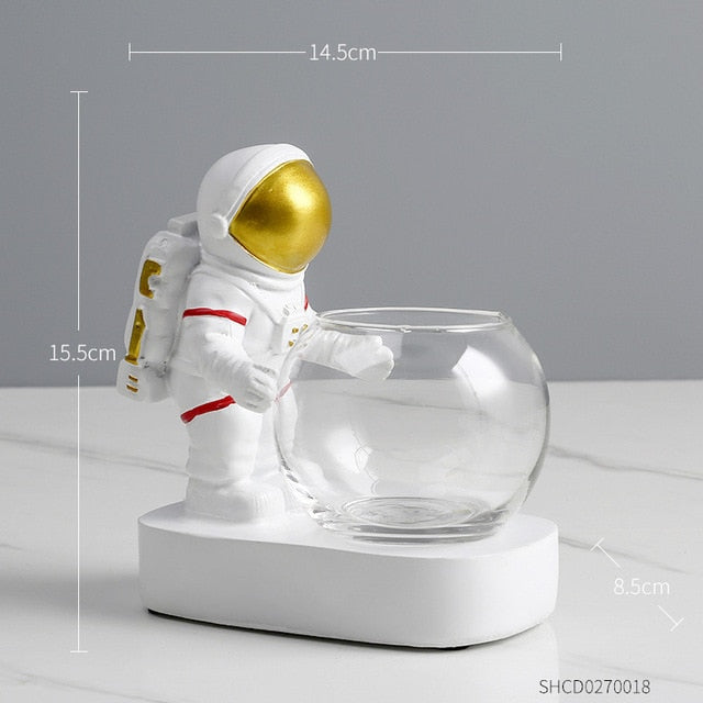 Glass Vase with Scuba Diver Astronaut Miniatures Home Decor