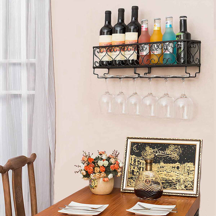 Hanging Metal Wine and Glass Holder Home Decor