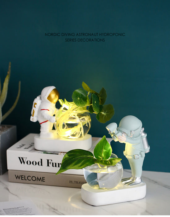 Glass Vase with Scuba Diver Astronaut Miniatures Home Decor