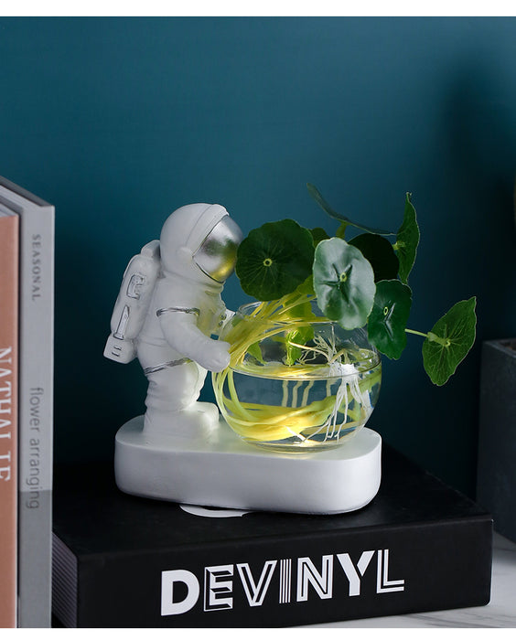 Glass Vase with Scuba Diver Astronaut Miniatures Home Decor