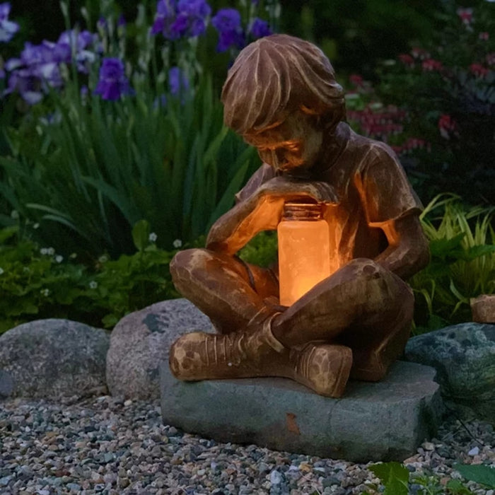 Boy Statue Resin LED Outdoor Light