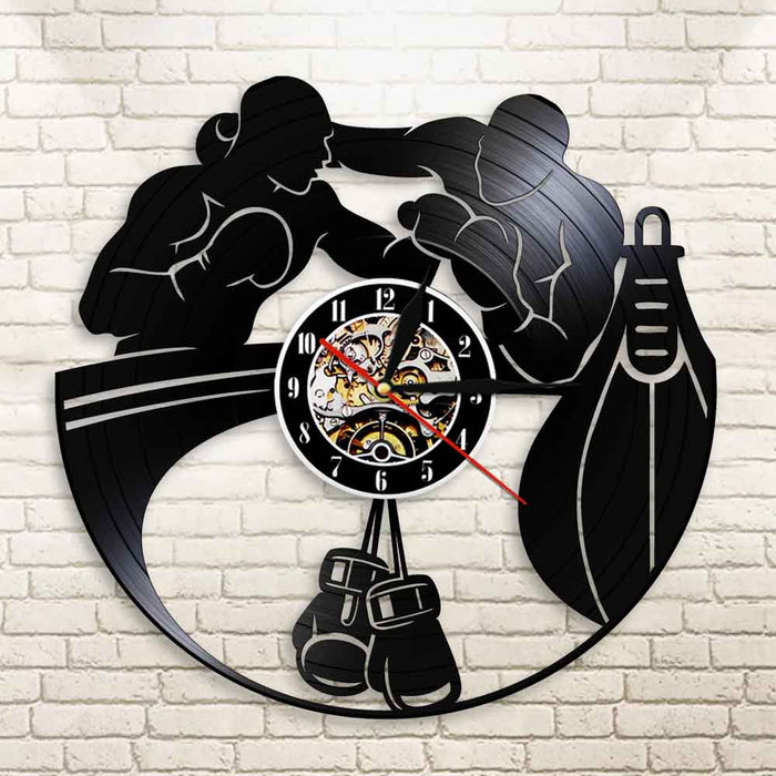 Boxer Fighting Design Vinyl Record Wall Clock