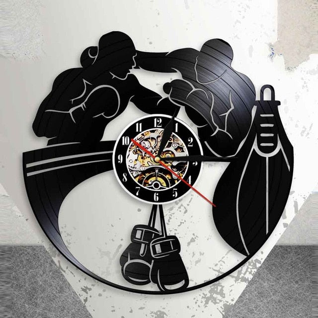 Boxer Fighting Design Vinyl Record Wall Clock