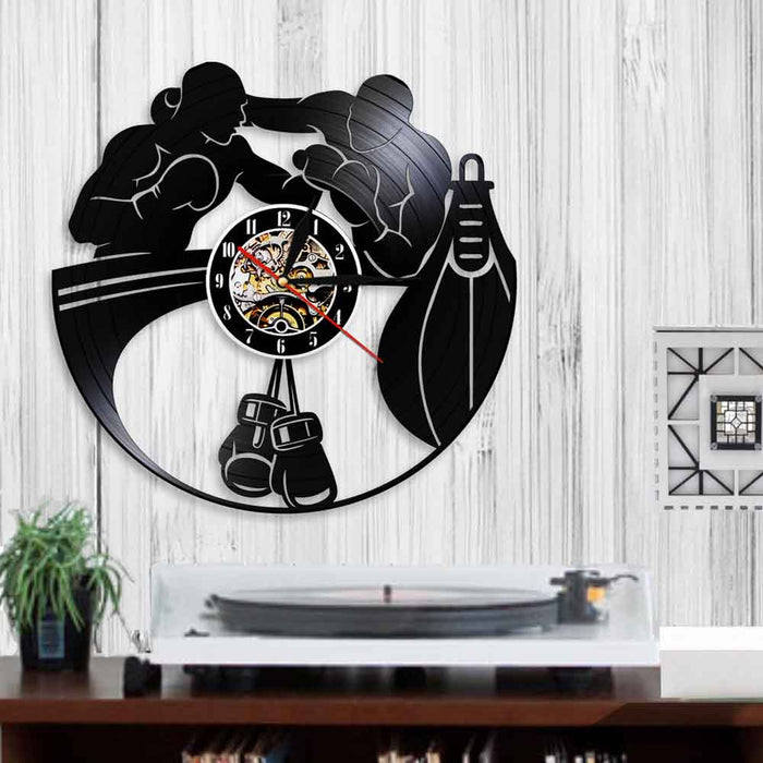 Boxer Fighting Design Vinyl Record Wall Clock