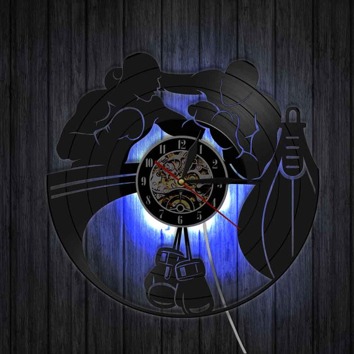 Boxer Fighting Design Vinyl Record Wall Clock