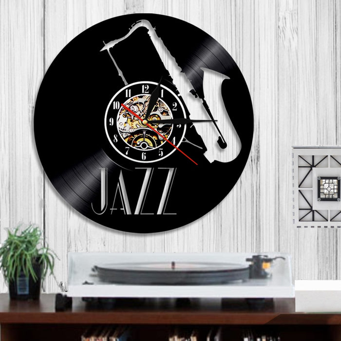 Retro Style Saxophone Vinyl Record Wall Clock