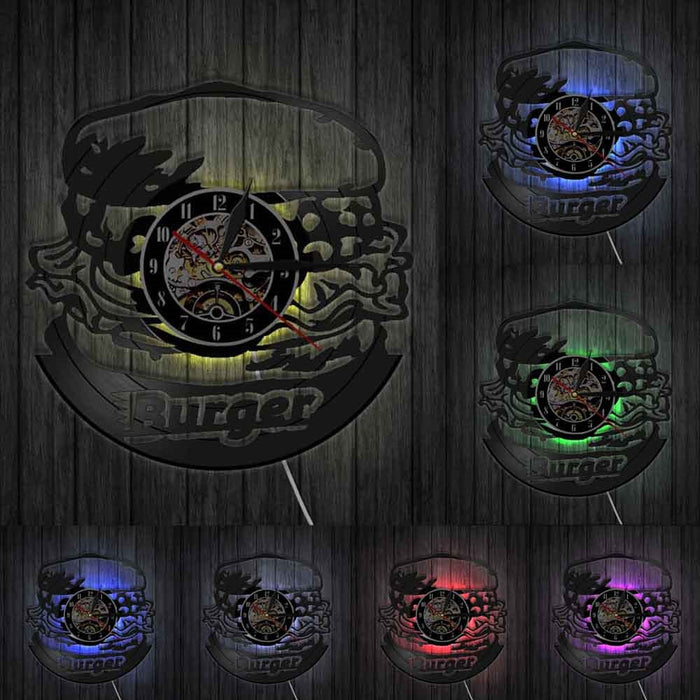 Vinyl Record Burger Design Wall Clock