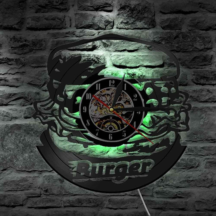 Vinyl Record Burger Design Wall Clock